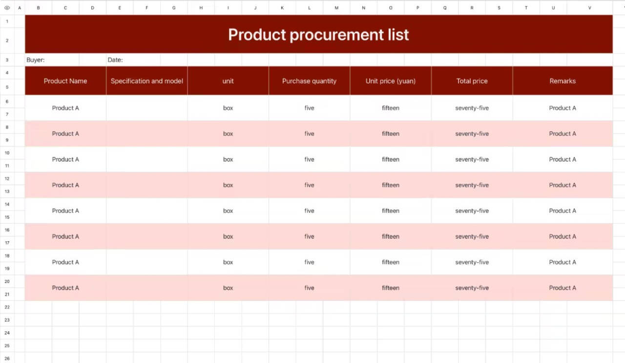 Product procurement list 1